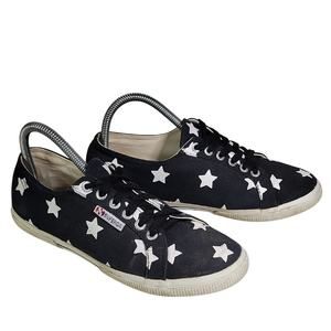 Superga Black Lace Up Star Print Sneakers Womens Size 39.5 US 8.5